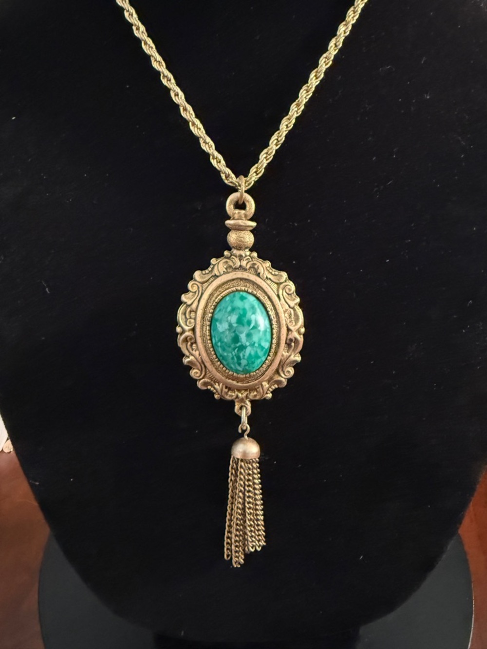 Bohemian Glass Cabochon Pendant with Tassel Necklace - Picture 3 of 6